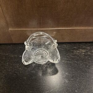 Vintage Small Clear Glass Woven Bride Basket w/Handle & Ruffled Edge 3.5" x 3.5"